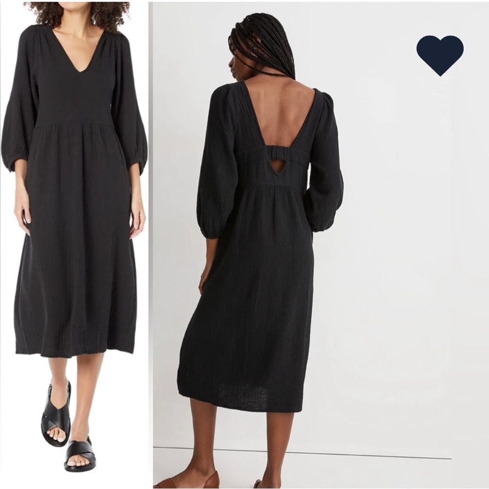 Madewell Lightspun Kasia Elastic Bar Back V Neck Midi Dress Gauzy